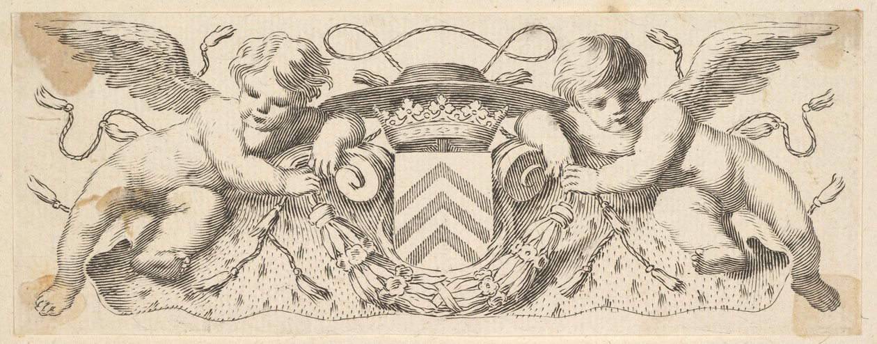 Dwa cherubiny z herbem kardynała Richelieu, przed 1642 rokiem. autorstwa Claude Mellan