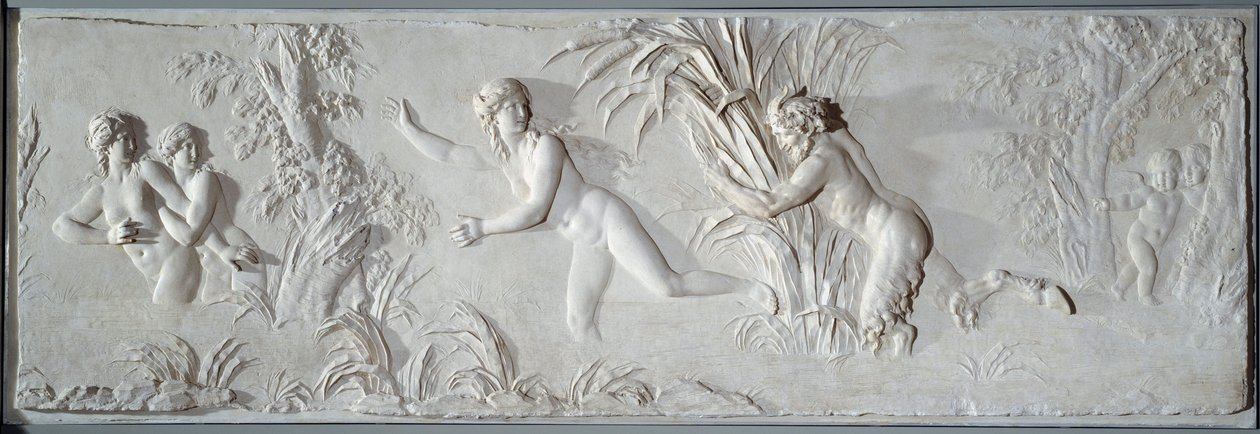 Pan w pogoni za Syrinx pod okiem płaskorzeźby Amour Bas autorstwa Claude Michel dit Clodion (1738-1814). Około 1782 Paryż, Luwr autorstwa Claude Michel Clodion