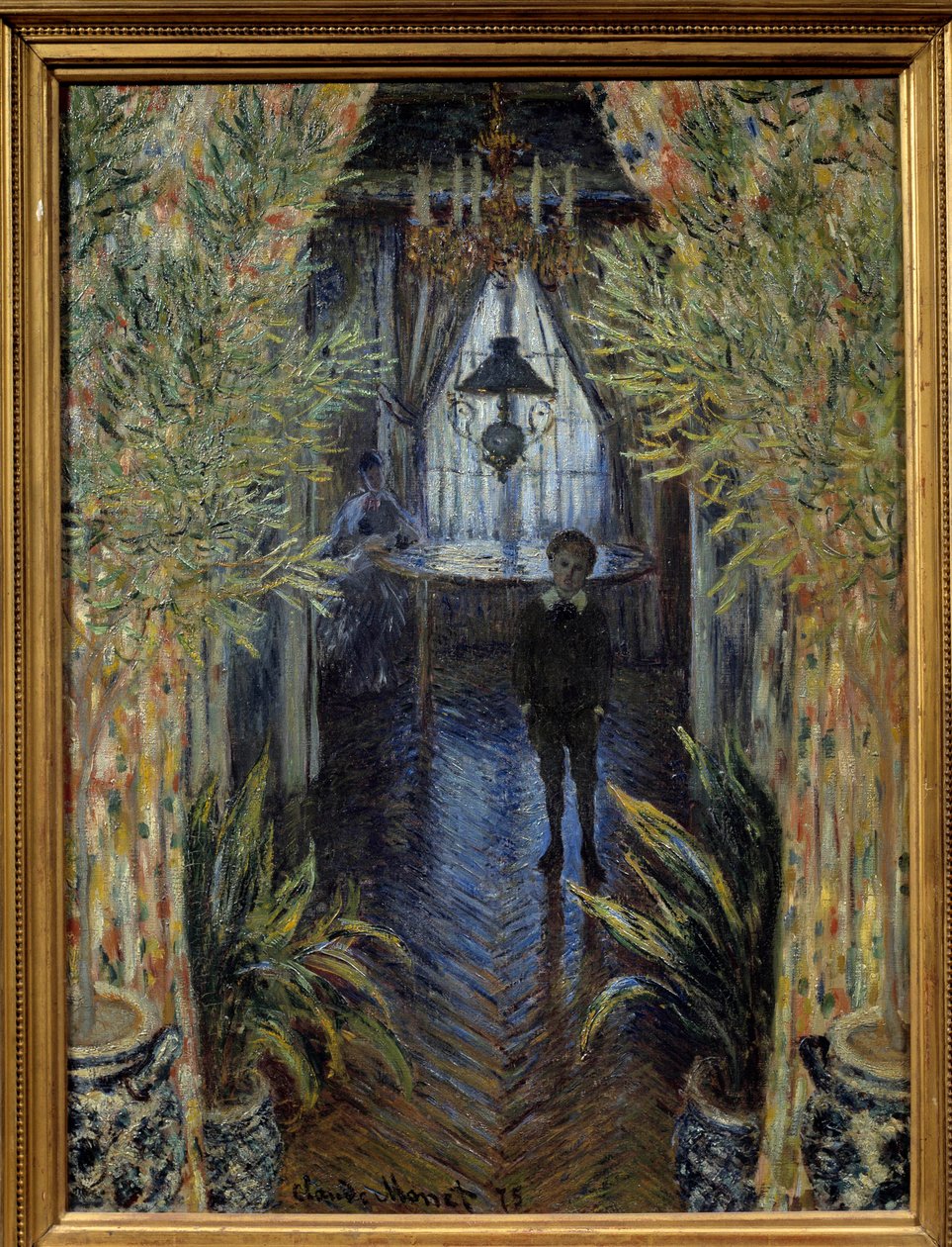 Narożnik mieszkania Widok wnętrza z synem (Jean) i żoną (Camille Doncieux) artysty z mieszkania w Argenteuil. Obraz Claude