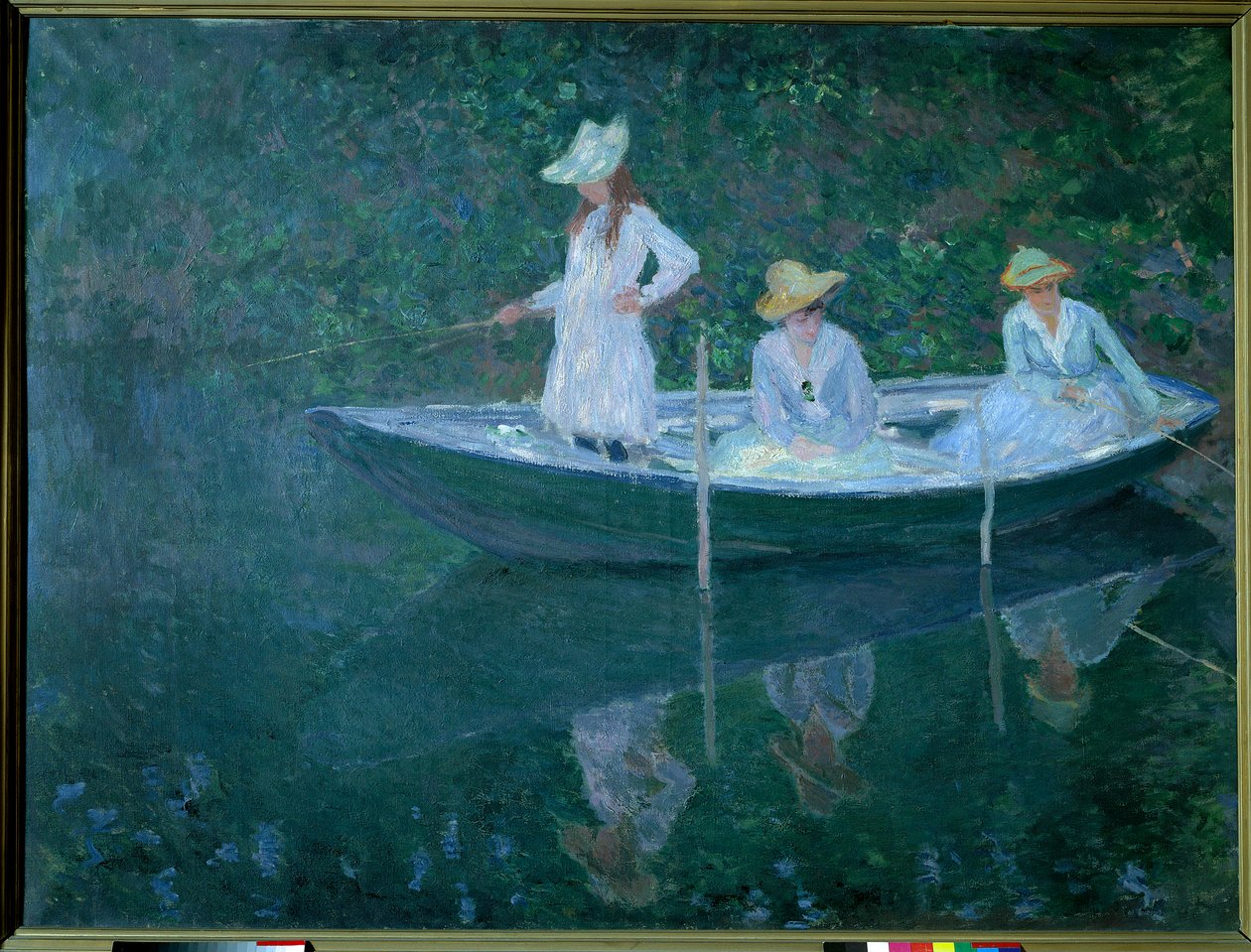 Łódź w Giverny lub po norwesku. Córki Madame Hoschede, drugiej żony artysty, Germaine, Suzanne i Blanche, ok. 1887. Obraz Claude Monet (1840-1926), Olej na płótnie (0,98 x1,31 cm). Musee d