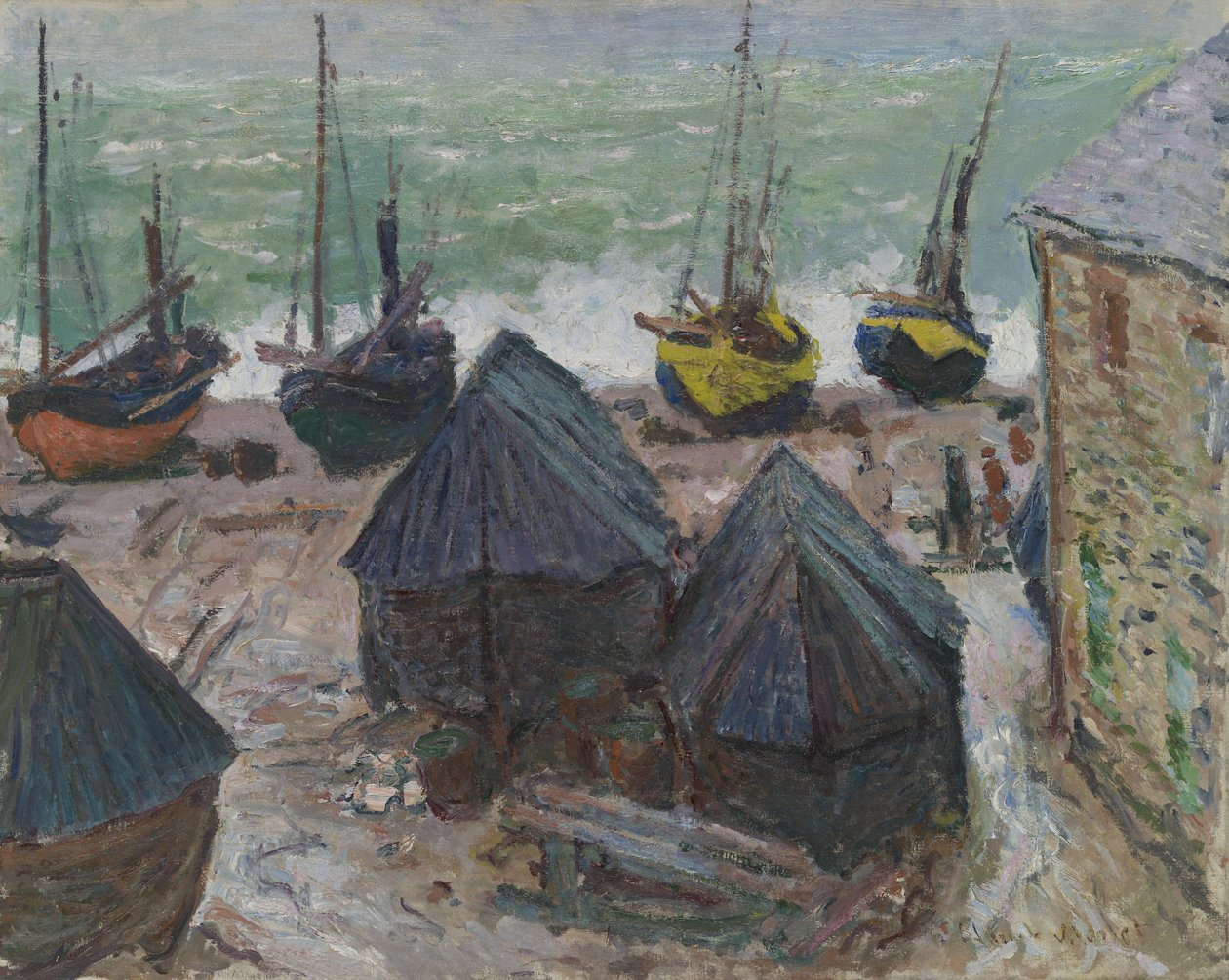 Łodzie na plaży w Étretat autorstwa Claude Monet