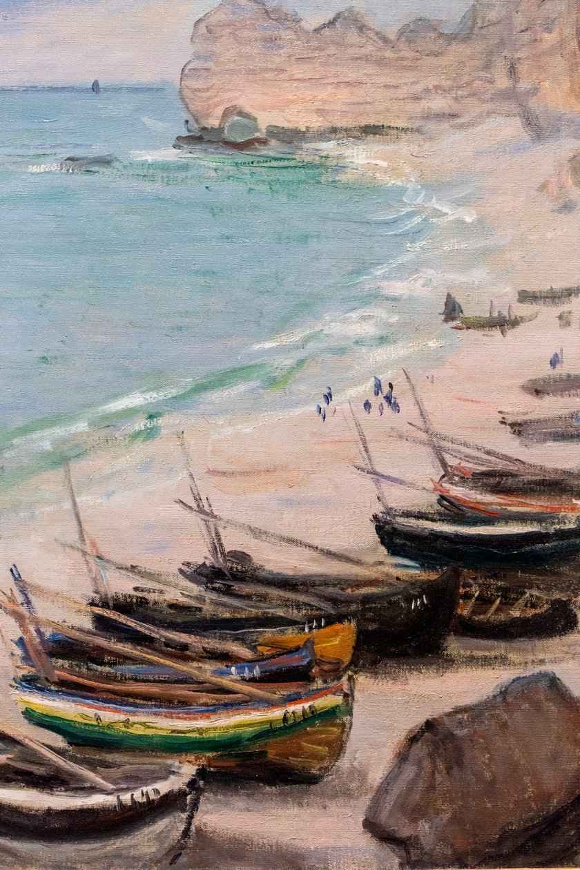 Łodzie na plaży w Etretat, szczegóły autorstwa Claude Monet