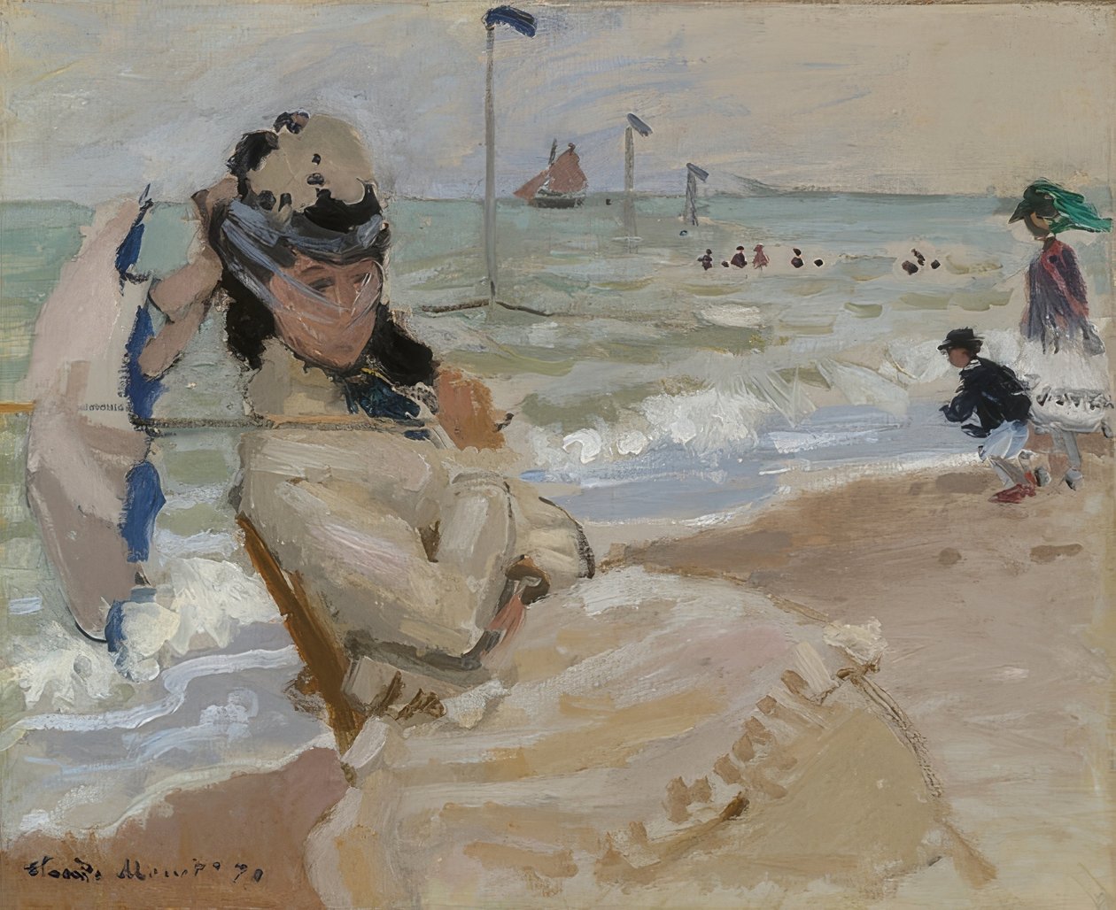 Camille na plaży w Trouville. 1870 autorstwa Claude Monet