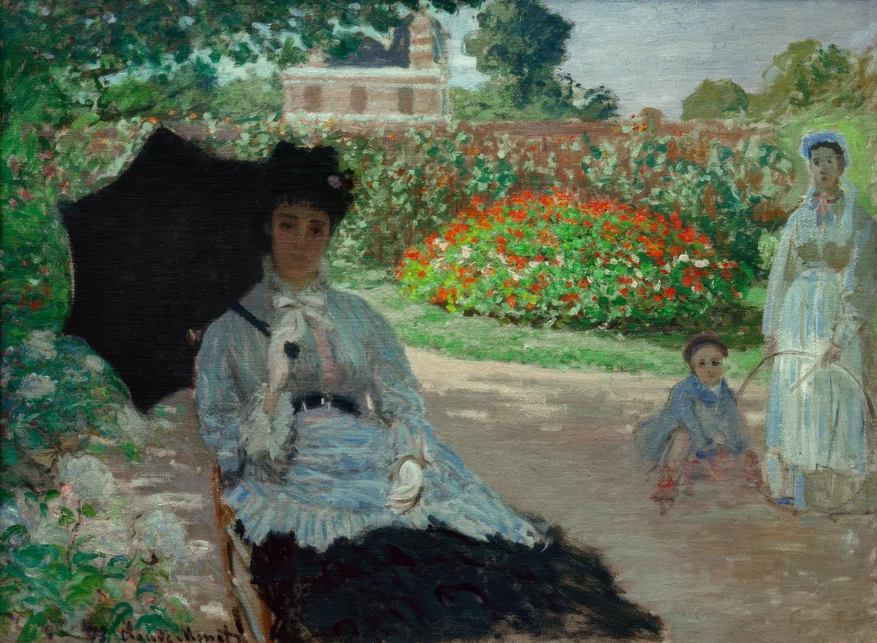 Camille w ogrodzie, z Jeanem i jego pokojówką autorstwa Claude Monet