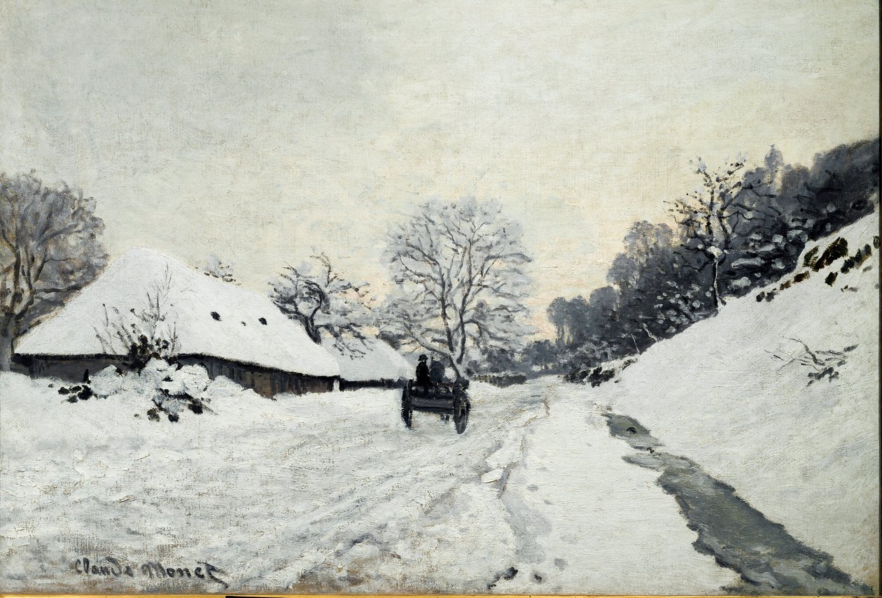 Wózek, droga pod śniegiem w Honfleur (olej na płótnie) autorstwa Claude Monet
