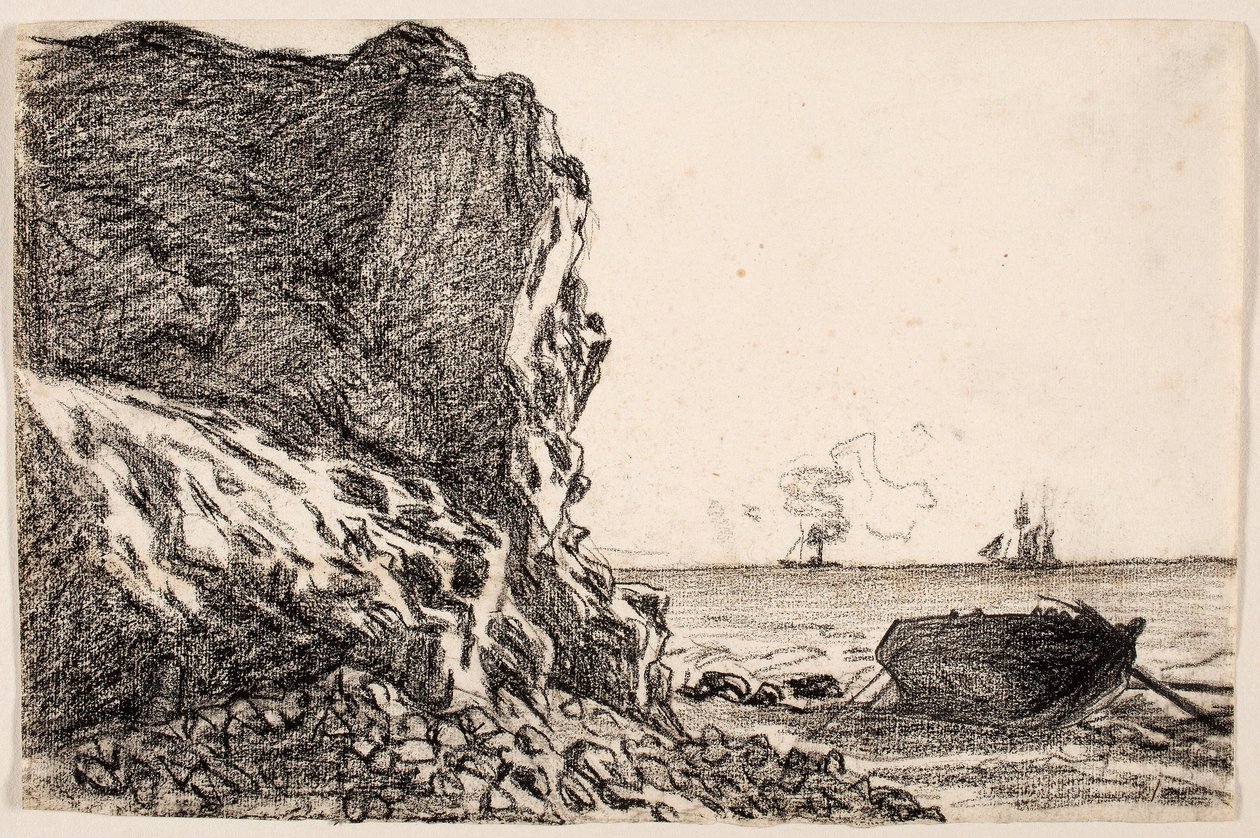 Cliffs and Sea, Sainte-Adresse, ok. 1864 (czarna kreda na papierze czerpanym z kości słoniowej) autorstwa Claude Monet