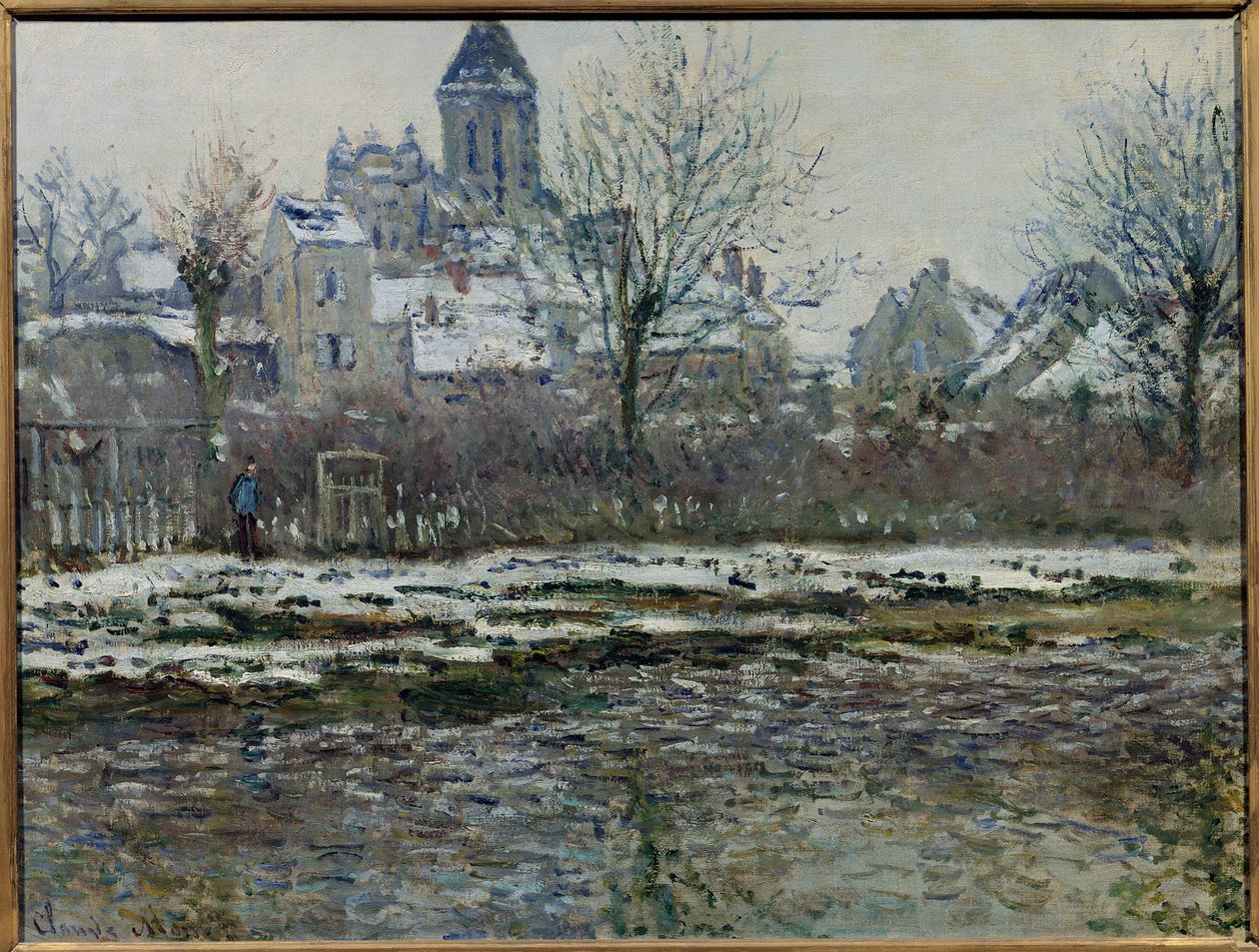 Efekt śniegu w Vetheuil lub obraz „”Eglise de Vetheuil, neige” Claude