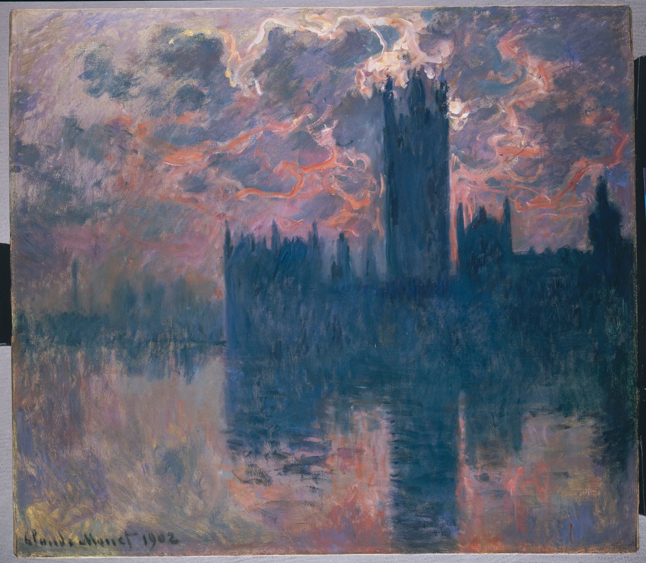 Domy Parlamentu, zachód słońca, 1902 autorstwa Claude Monet