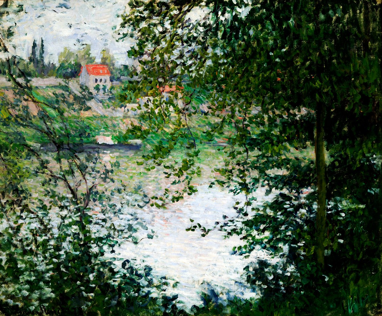 Wyspa La Grande Jatte przez drzewa, 1878 autorstwa Claude Monet