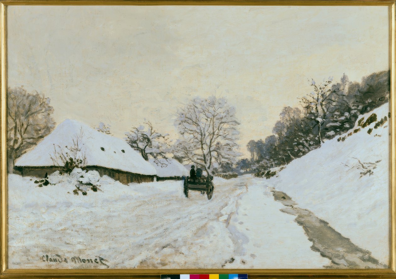 Wózek. Zaśnieżona droga w Honfleur autorstwa Claude Monet