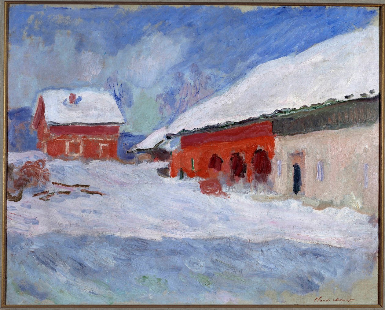 Krajobraz Norwegii, domy pod śniegiem autorstwa Claude Monet