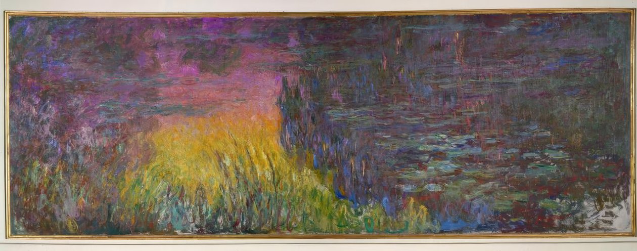 Lilia wodna staw bez wierzb, zachodzące słońce autorstwa Claude Monet