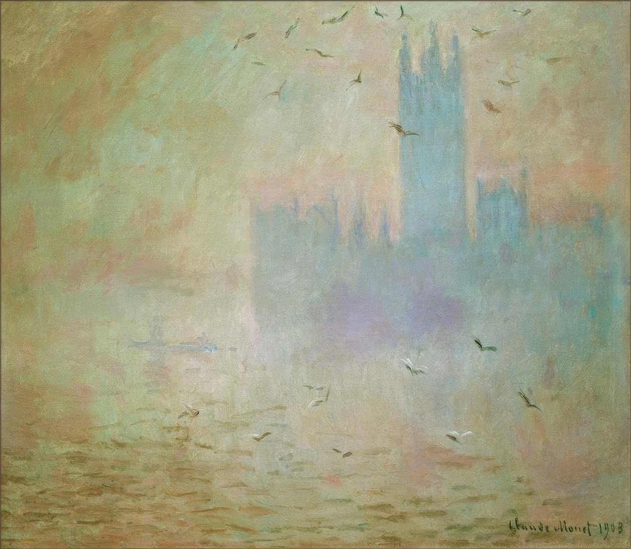 Parlament, Mewy (Das Parlament, die Möwen) autorstwa Claude Monet
