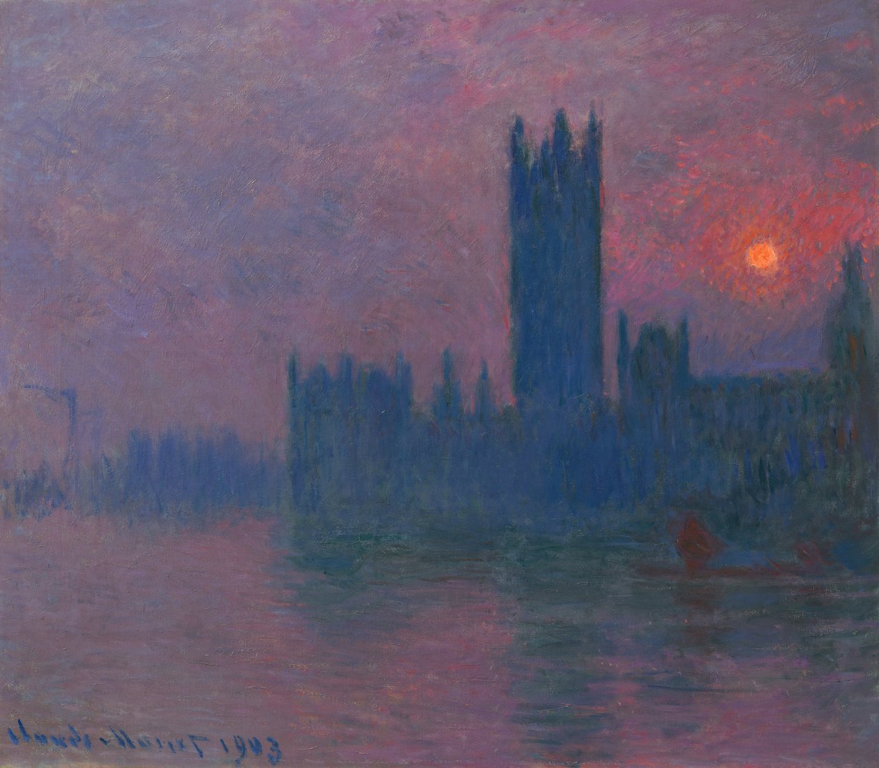 Parlament, zachodzące słońce, c.1900-03 (olej na płótnie) autorstwa Claude Monet