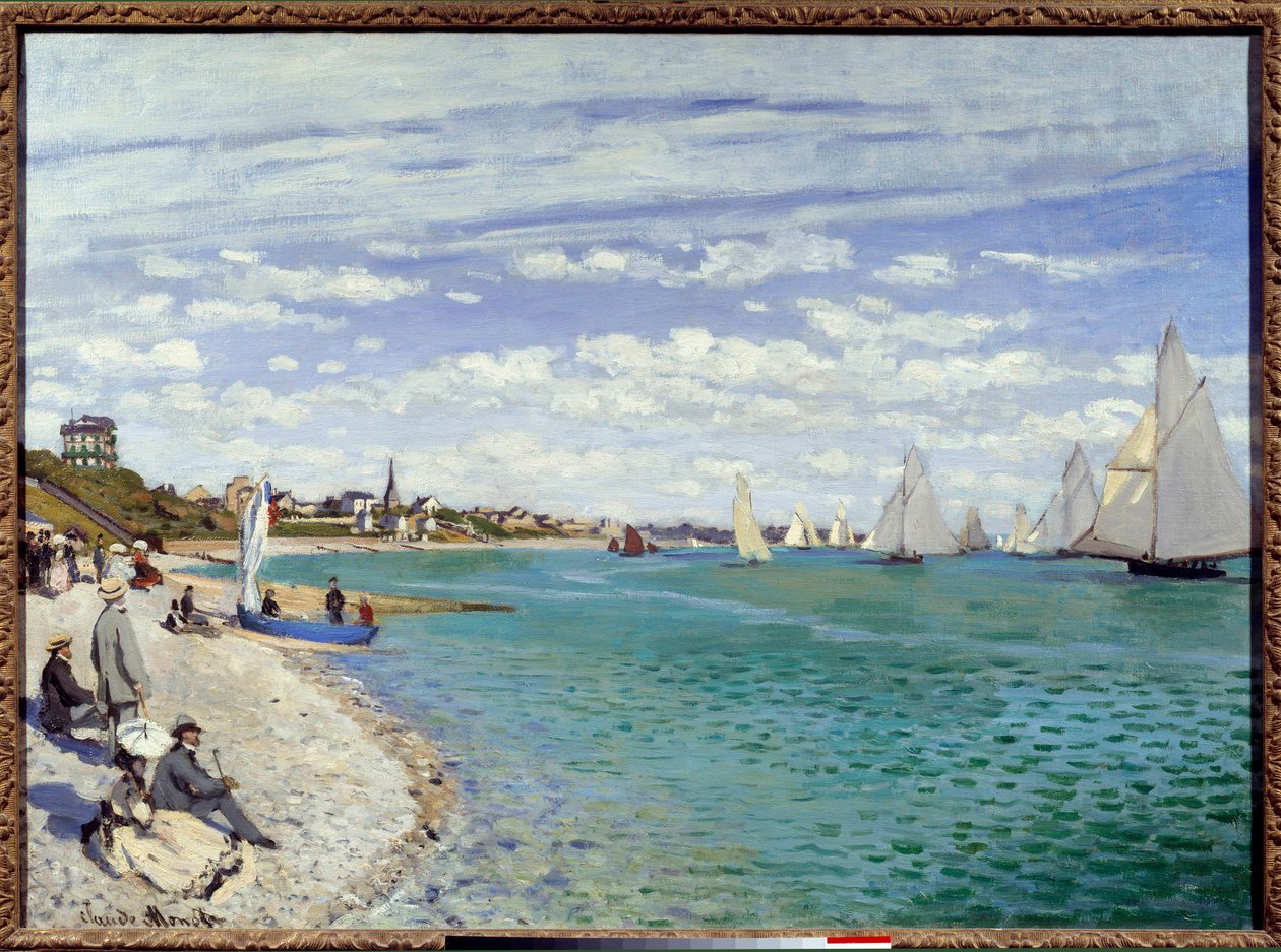 Regaty na plaży Sainte Adres Sainte-Adresse w morskiej Sekwanie. Obraz Claude