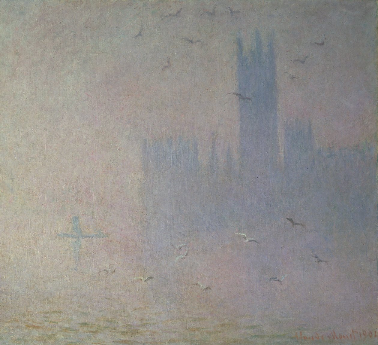 Mewy nad budynkami parlamentu, 1904 autorstwa Claude Monet