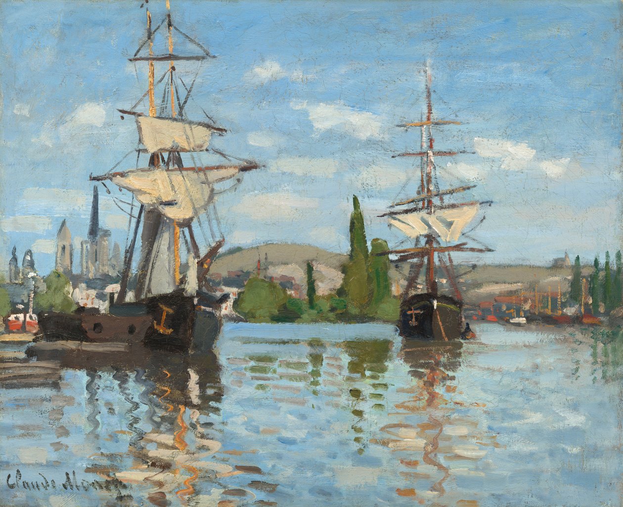 Statki płynące po Sekwanie w Rouen, 18721873. autorstwa Claude Monet