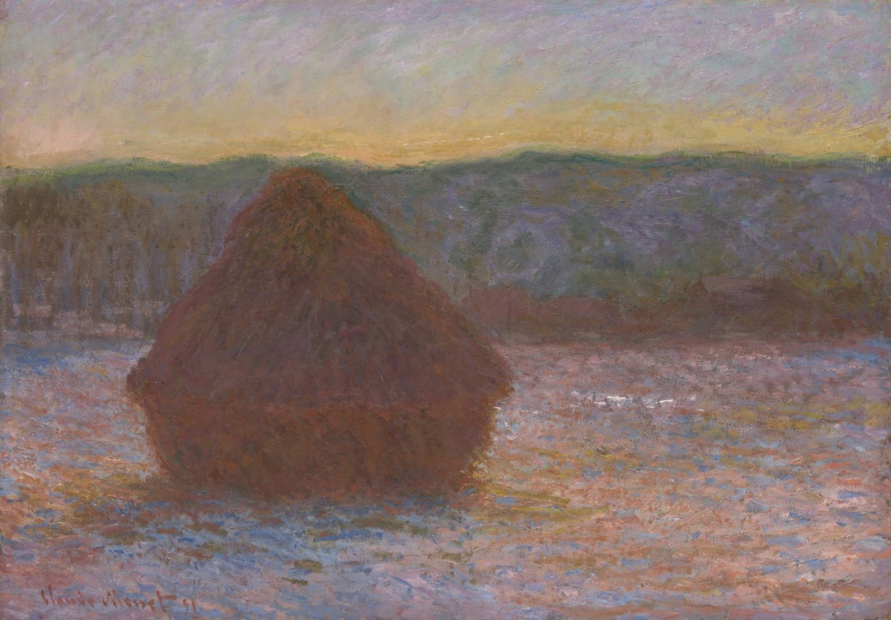 Stos pszenicy (odwilż, zachód słońca) autorstwa Claude Monet