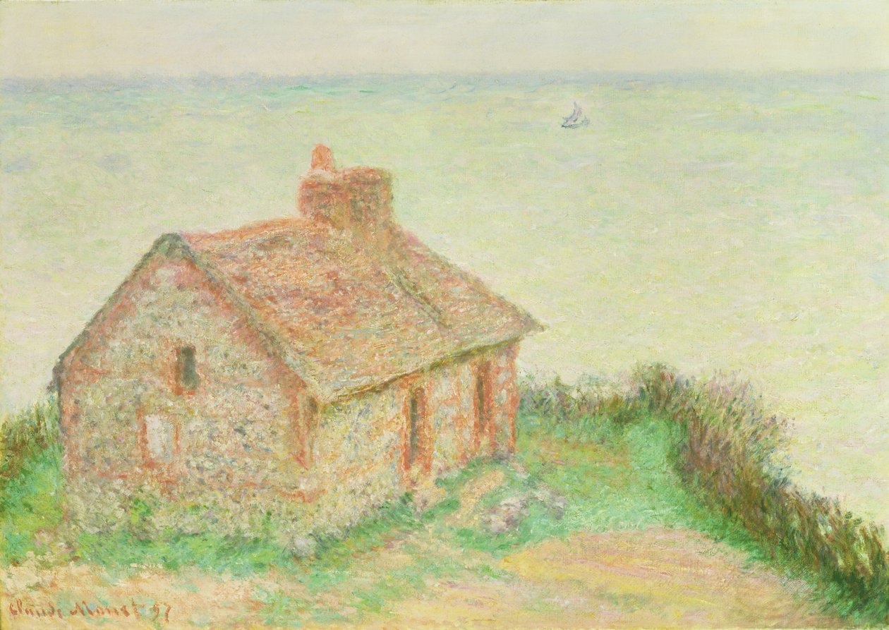 Dom w Douanier, efekt różowy, 1897 autorstwa Claude Monet