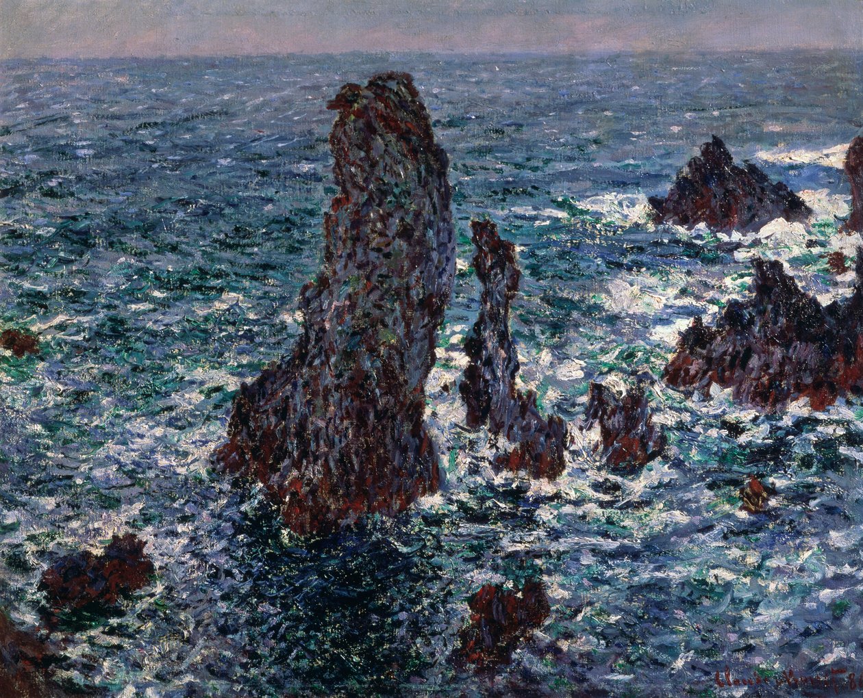 Skały w piramidach Belle-Ile w Port-Coton, Wild Sea, 1886. autorstwa Claude Monet
