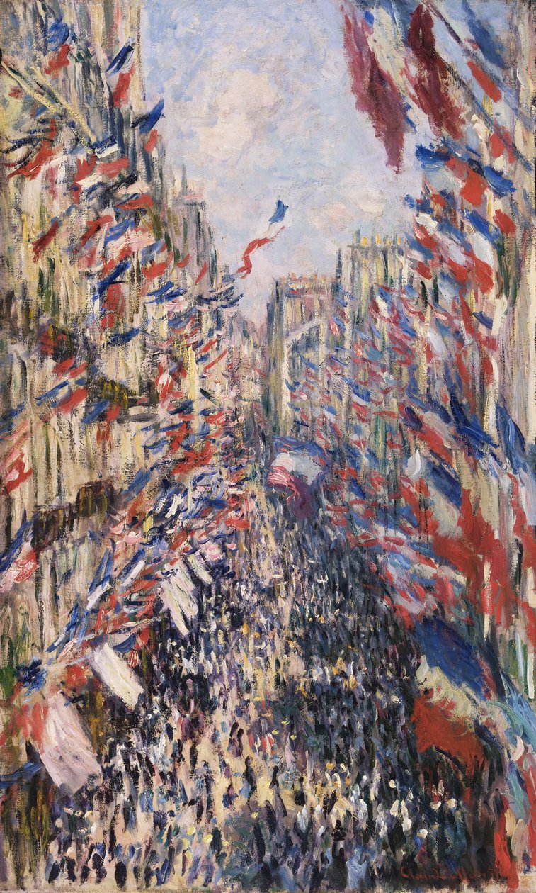 Rue Montorgueil w Paryżu. Uroczystość 30 czerwca 1878 autorstwa Claude Monet