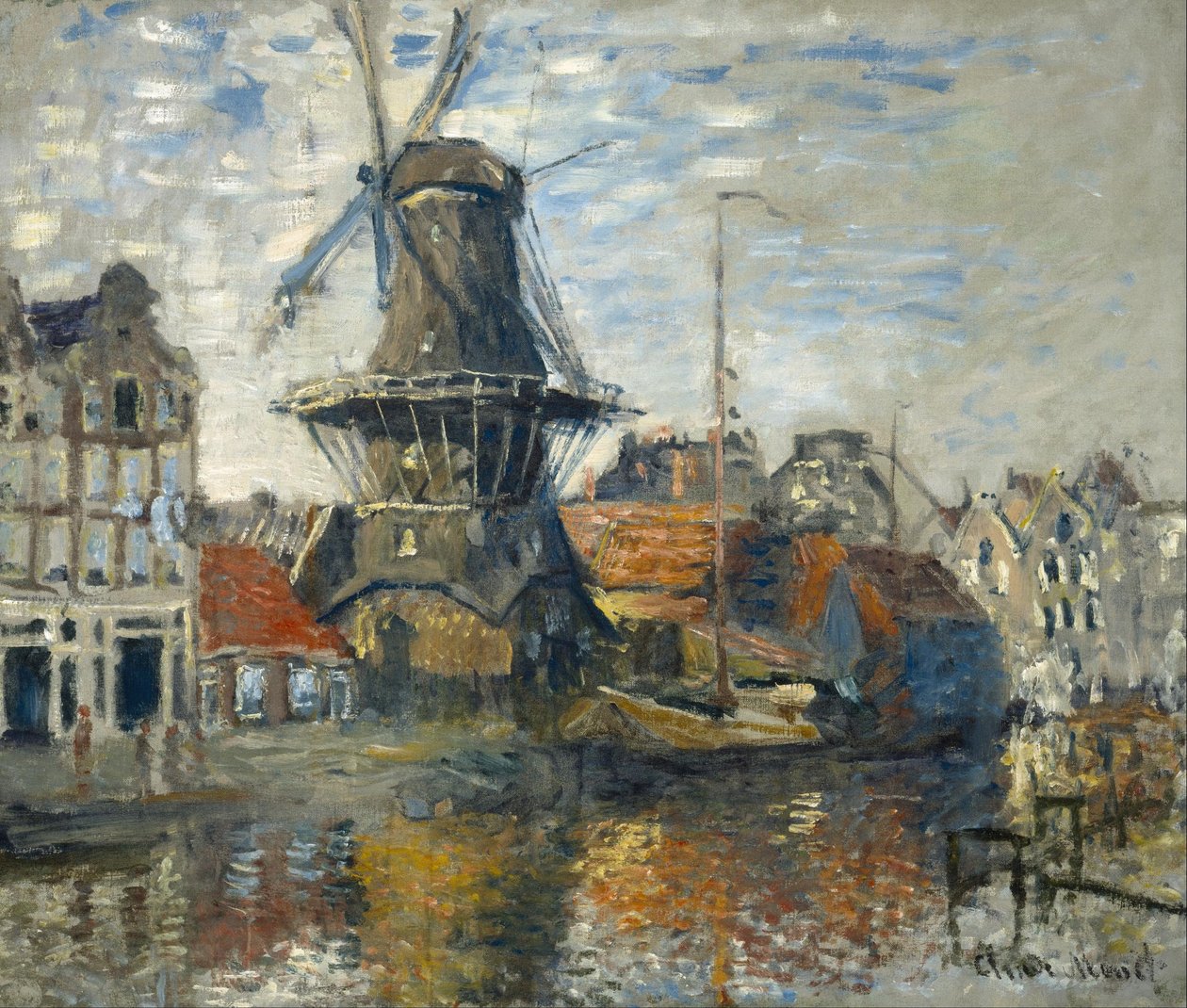Wiatrak nad kanałem Onbekende Gracht, Amsterdam autorstwa Claude Monet
