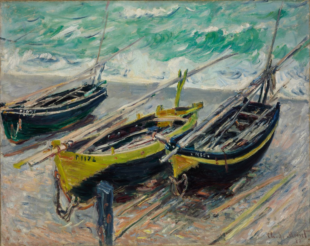 Trzy łodzie rybackie, 1886 autorstwa Claude Monet