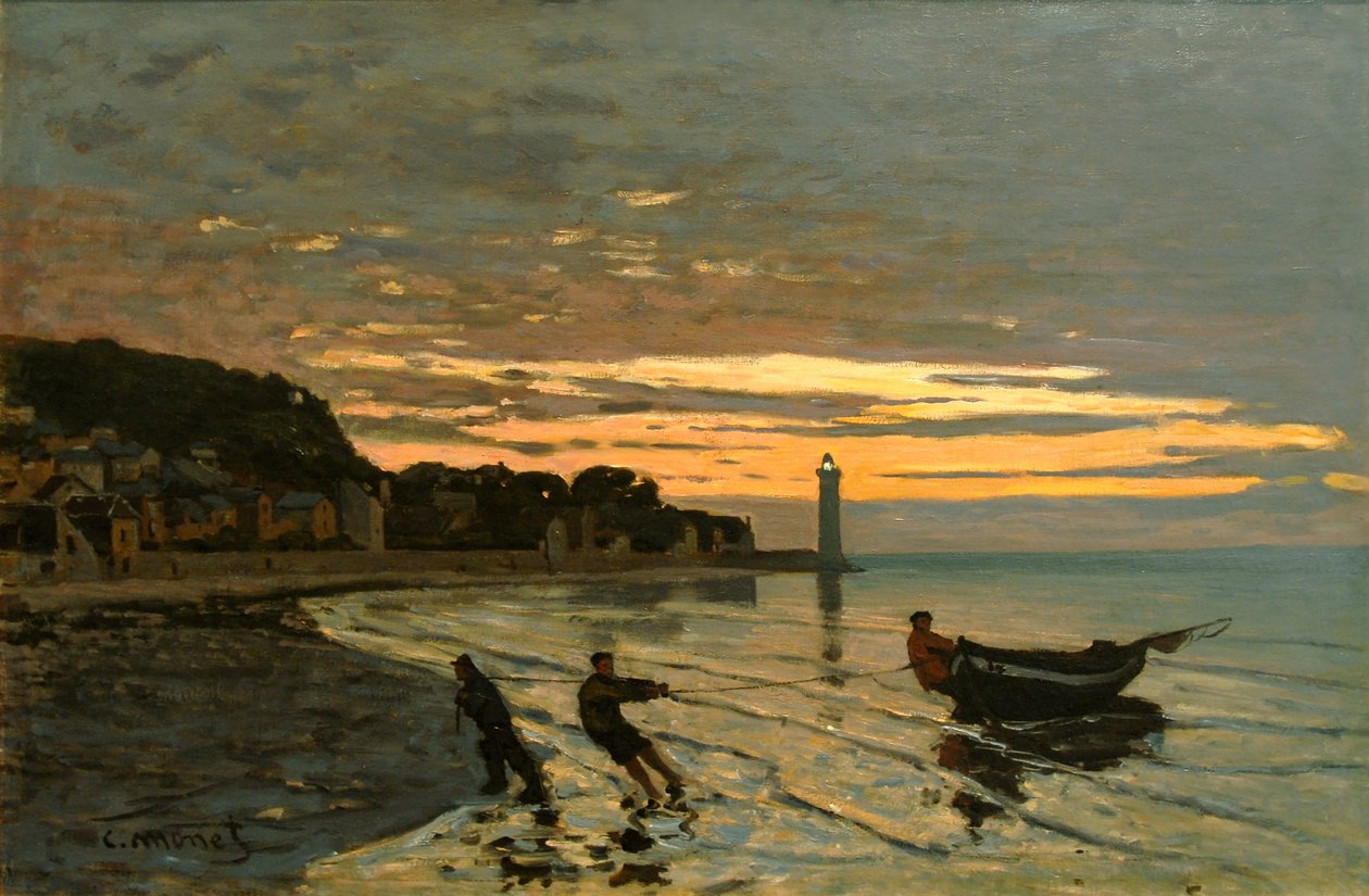 Holowanie łodzi, Honfleur autorstwa Claude Monet