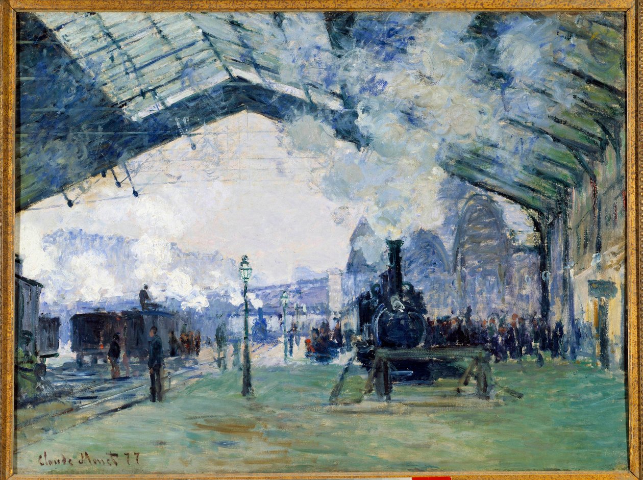 Widok na stację kolejową Saint Lazare w Paryżu i pociąg Normandii autorstwa Claude Monet