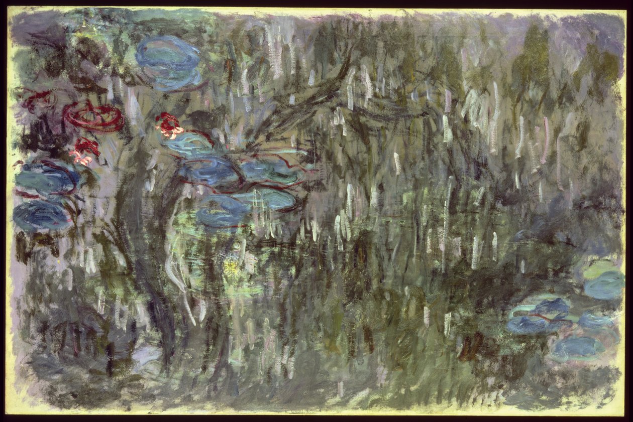 Lilie wodne z odbiciami wierzb, ok. 1920 autorstwa Claude Monet