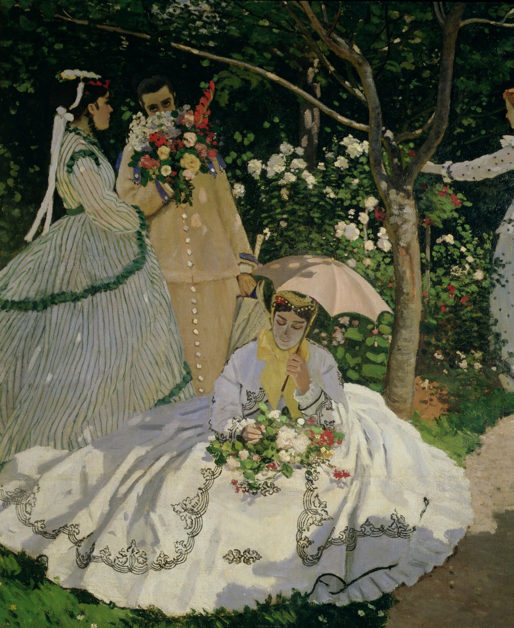 Kobiety w ogrodzie, fragment siedzącej kobiety z parasolem, 1866 olej na płótnie, fragment 2011 autorstwa Claude Monet