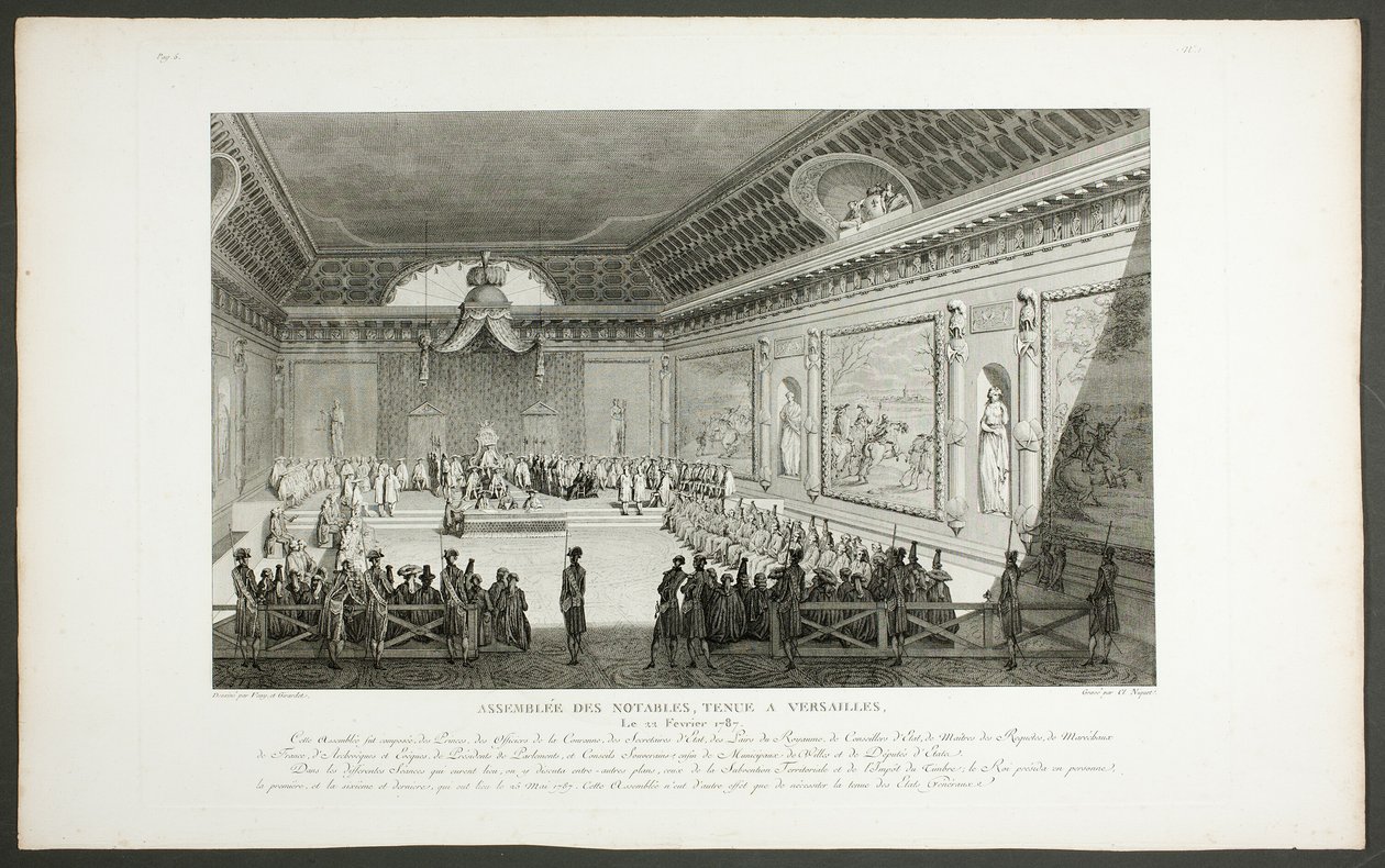 Zgromadzenie wybitnych osobistości w Wersalu, z serii Tableaux historiques de la Révolution française autorstwa Claude Niquet