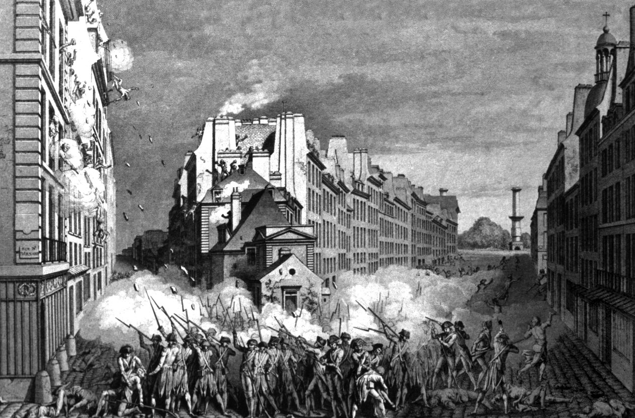 Zamieszki Reveillon na Faubourg Saint Antoine, ok. 1790 r. (rycina) autorstwa Claude Niquet