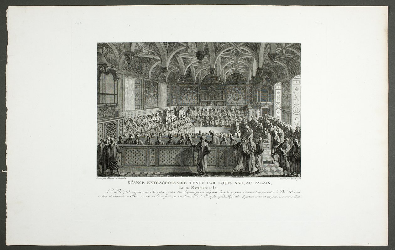 Specjalna sesja Ludwika XVI w pałacu, z serii Tableaux historiques de la Révolution française autorstwa Claude Niquet