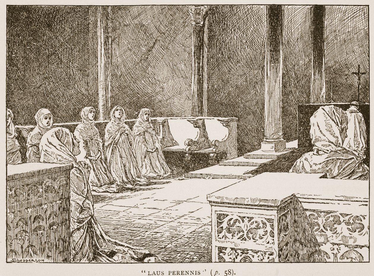 Laus Perennis, ilustracja z „Kościoła anglikańskiego: historia dla ludu” autorstwa H.D.M. Spence-Jones, wyd. ok. 1910 (zdjęcie w sepii) autorstwa Claude Shepperson