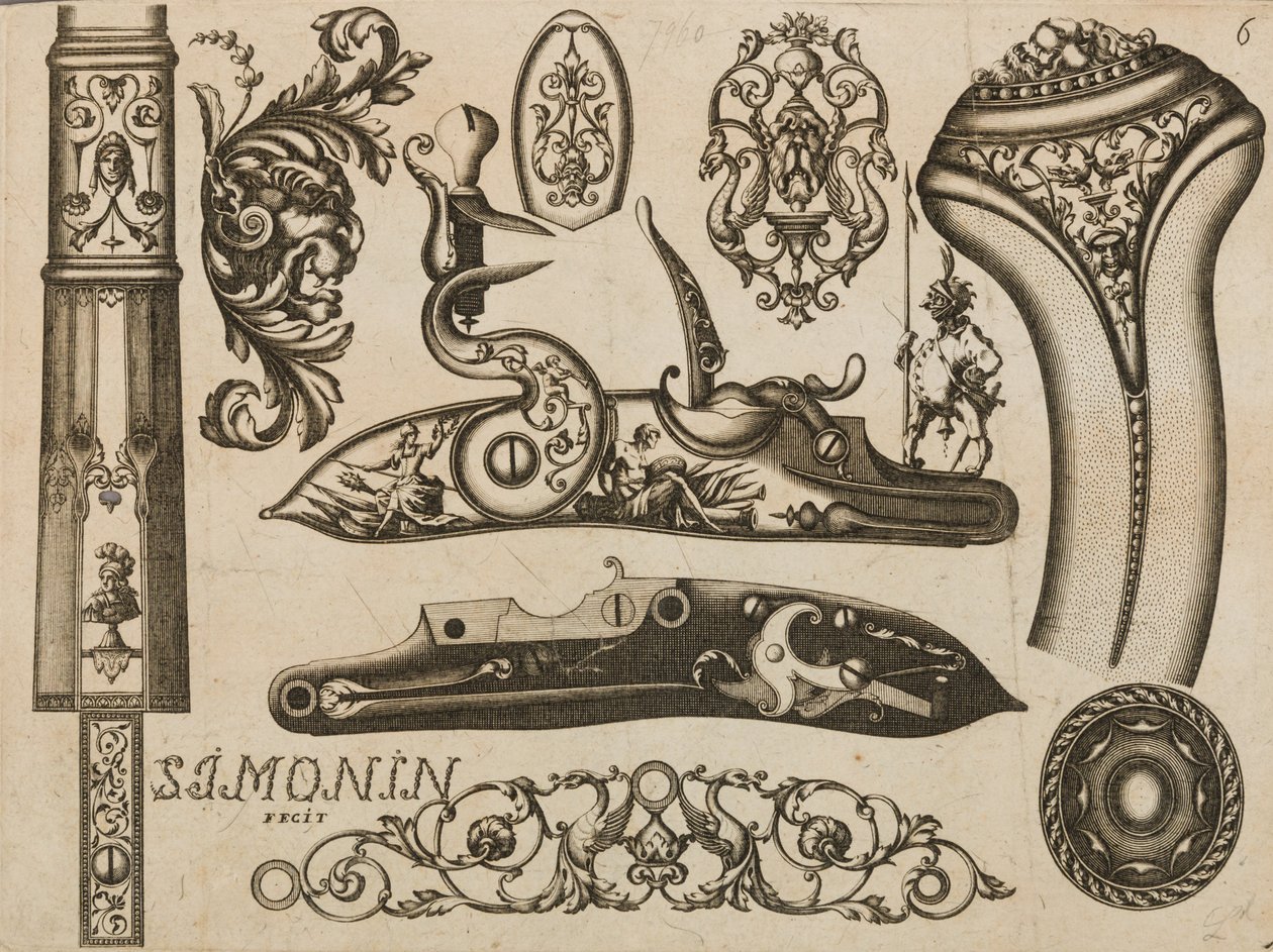 Grawerowanie ornamentu broni palnej, 1693 lub 1695. autorstwa Claude Simonin