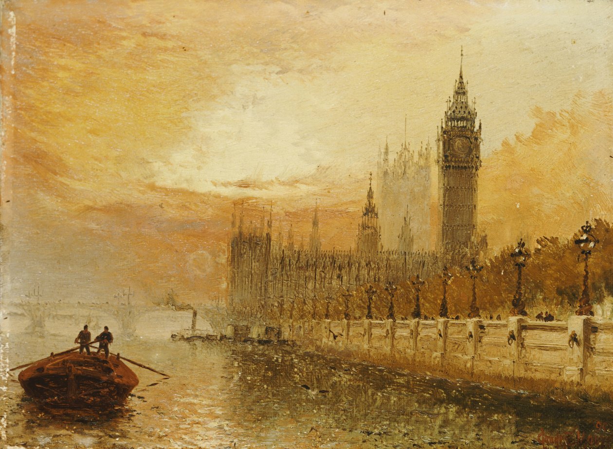 Widok na Westminster z Tamizy autorstwa Claude T. Stanfield Moore