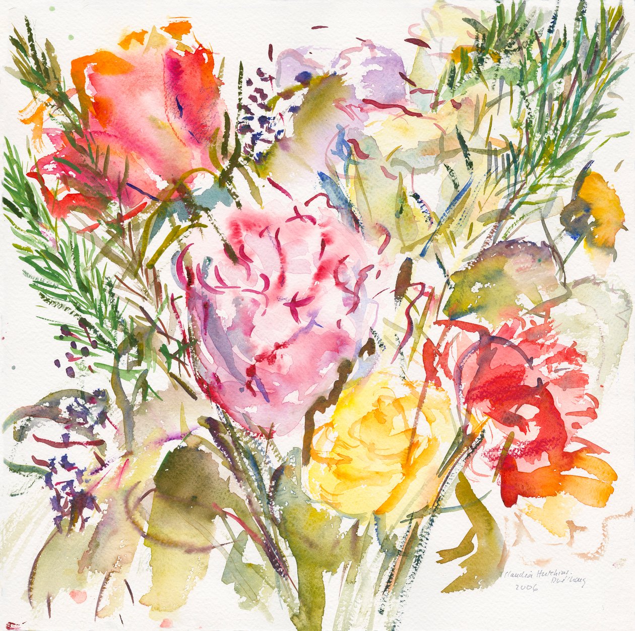Bukiet róż, 2006, (akwarela na papierze) autorstwa Claudia Hutchins Puechavy