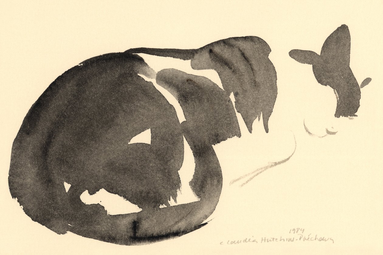 Śpiący kot, 1984 (akwarela) autorstwa Claudia Hutchins Puechavy