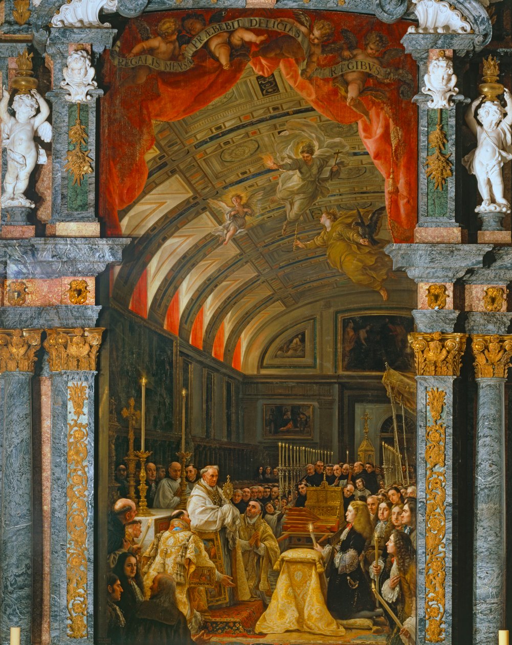 Adoracja Sagrada Forma przez Carlosa II, króla Hiszpanii ... autorstwa Claudio Coello