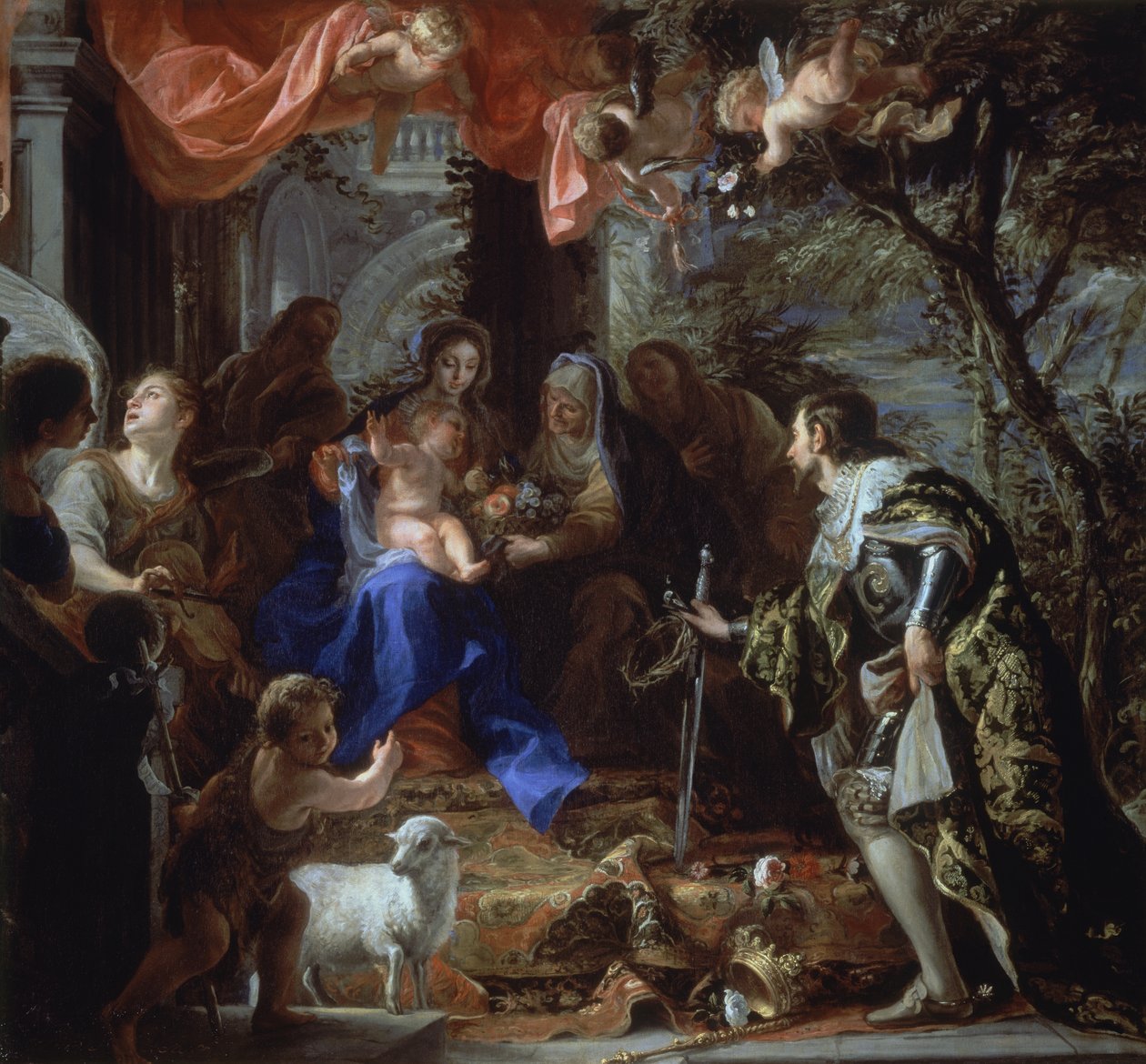 Dziewica z Dzieciątkiem adorowana przez Ludwika Świętego, króla Francji, ok. 1665 (olej na płótnie) autorstwa Claudio Coello