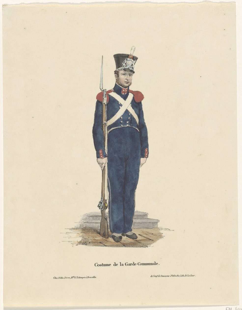 Belgijski łucznik, 1830 Costume de la Garde Communale (tytuł na obiekcie) autorstwa Claudio Linati