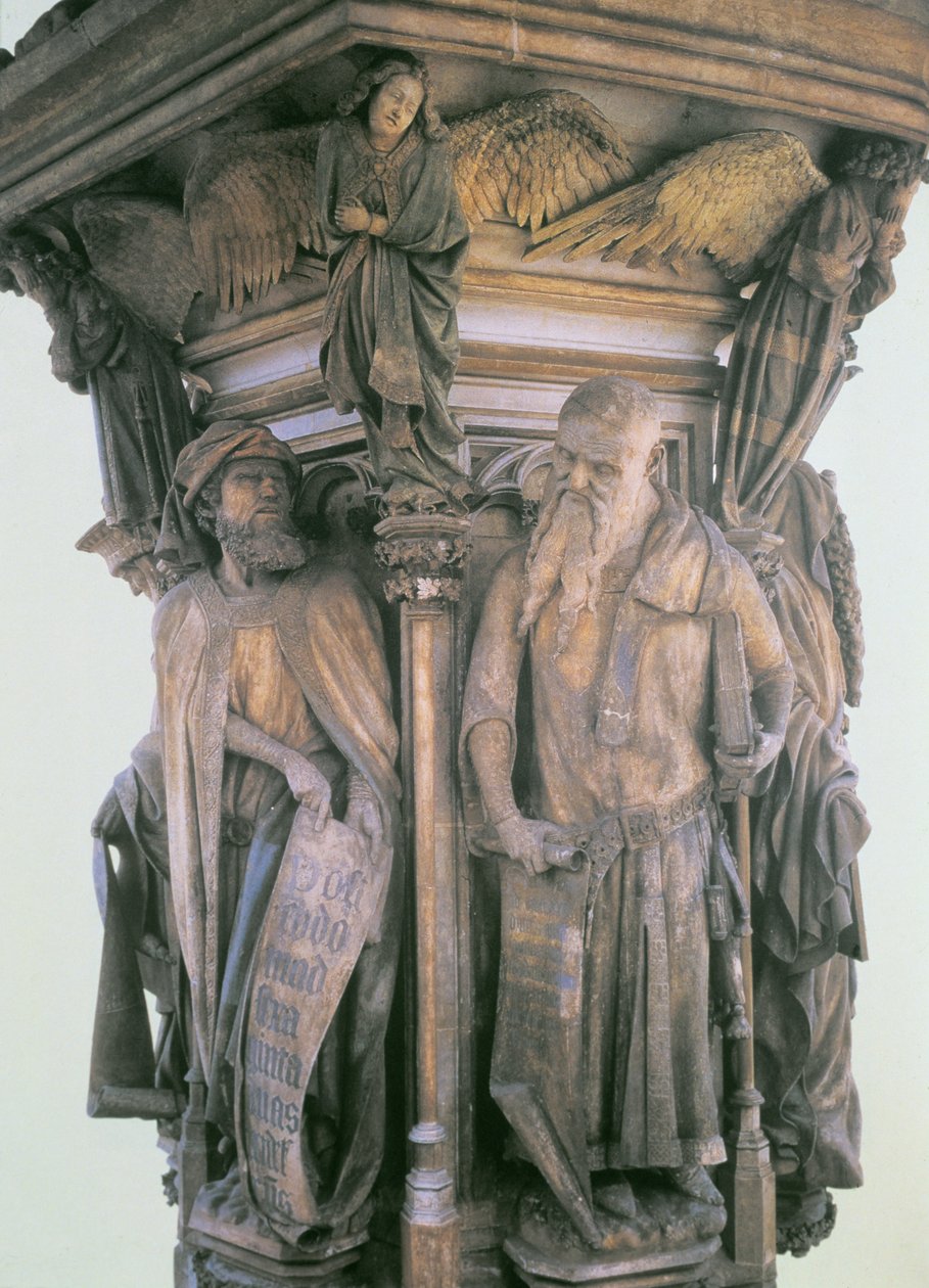 Daniel i Izajasz w sporze, z sześciokątnego piedestału Studni Mojżesza, 1395-1404 autorstwa Claus and Malouel, Jean Sluter