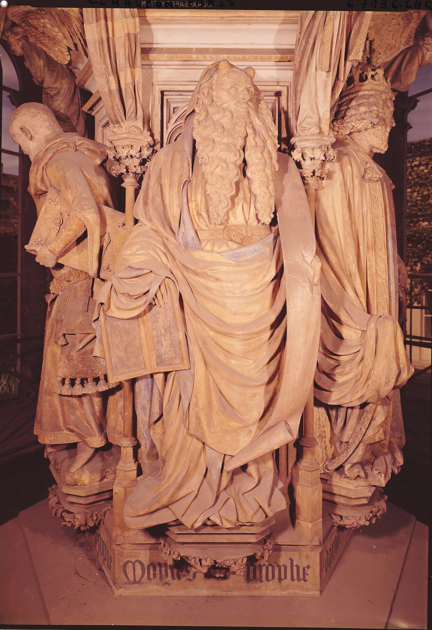 Mojżesz, fragment sześciokątnego cokołu Studni Mojżesza, 1395-1404 autorstwa Claus and Malouel, Jean Sluter