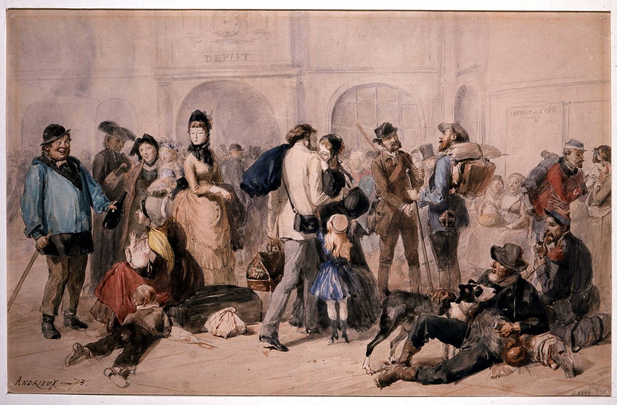 Tłum w holu Gare de Lyon by Andrieux autorstwa Clément Auguste Andrieux
