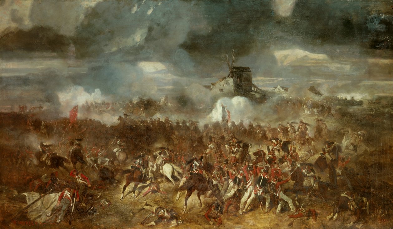 Wojna napoleońska: „”Widok bitwy pod Waterloo 18.06.1815”” Obraz Clement Auguste Andrieux (1829-1880) 1852 Nd. 1,1x1,93m. autorstwa Clément Auguste Andrieux