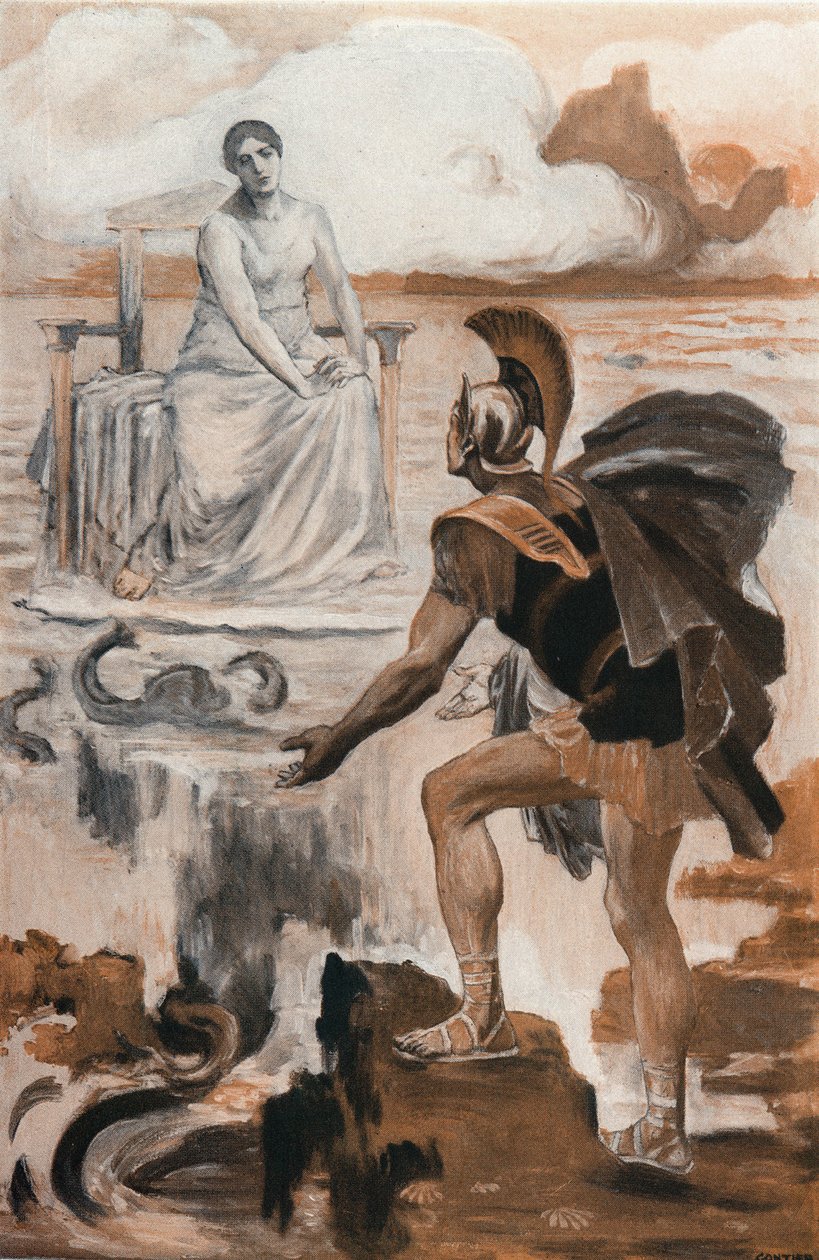 Achilles przywołuje swoją matkę Thetis. Ilustracja Clementa Gontiera (1876-1918) do „Iliady” Homere