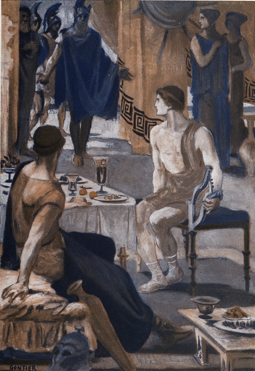 Achilles przyjmuje wysłanników Agamemnona. Ilustracja Clementa Gontiera (1876-1918) do „Iliady” Homere