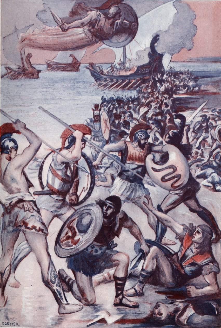 Bitwa wokół ciała Patroklesa. Ilustracja Clementa Gontiera (1876-1918) do „Iliady” Homere
