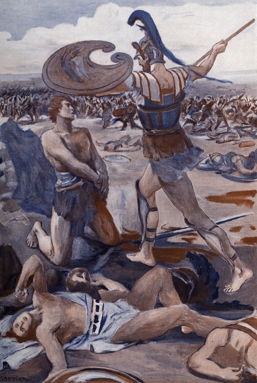 Śmierć Patroklesa: Hector zabija Patroklesa. Ilustracja Clementa Gontiera (1876-1918) do „Iliady” Homere